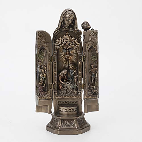 Unicorn Studio Veronese Design 11 3/8 Inch Lady of Grace Virgin Mary Polyptych Sculpture of Nativity Cold Cast Resin Bronze Finish Statue Home Decor
