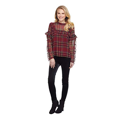 Mud Pie Ramona Ruffle Top Red Plaid (Large), Polyester