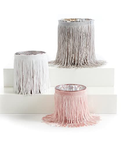 Giftcraft 683118 Christmas Candle Holder with Fringe, Set of 3, Glass and Dacron