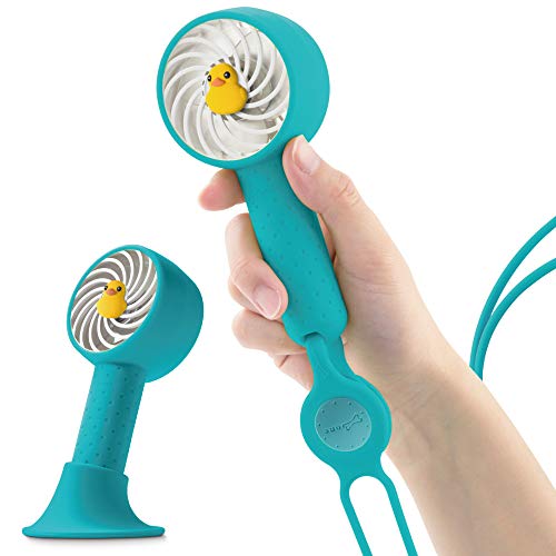 Bone Collection Mini Handheld Fan, Portable Personal Hand Held Cooling Fan with USB Rechargeable Battery, Neck Lanyard, Desk Stand Base (Patti Duck)