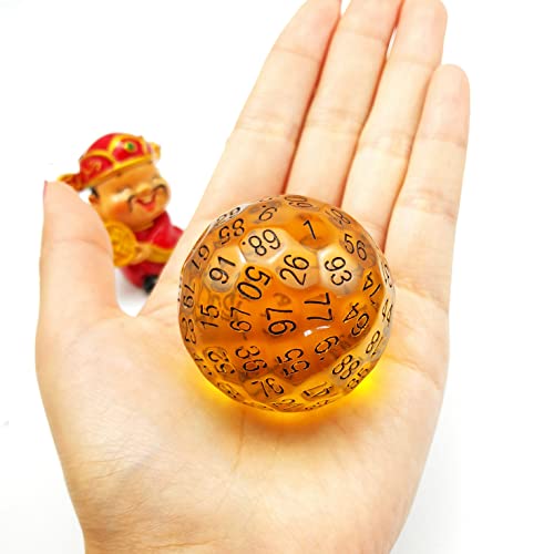 Bescon Dice Translucent Polyhedral Dice 100 Sides Dice, Transparent D100 die, 100 Sided Cube, D100 Game Dice,100-Sided Cube of Amber