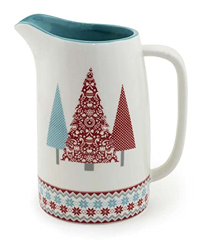 Boston International Holiday Ceramic Drink Pitcher, 5.5 Cups, Fancy Forest