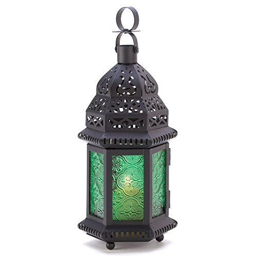 Sigma SLC Gifts & Decor Green Glass Moroccan Candle Holder Hanging Lantern