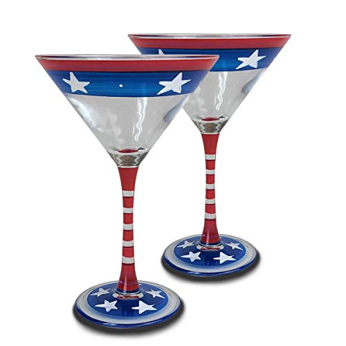 Golden Hill Studio Hand Painted Martini Glasses Set of 2 - Patriotic Collection - Hand Painted Glassware by USA Artists - Unique and Decorative Martini Glasses, July 4th Kitchen Table D‚àö¬©cor
