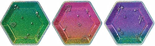 Amscan Assorted Sparkle Prismatic Hexagonal Plates, 7" - 8 Pcs.