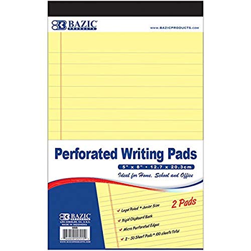 BAZIC 50 Ct. 5" X 8" Canary Jr. Perforated Writing Pad (2/Pack)