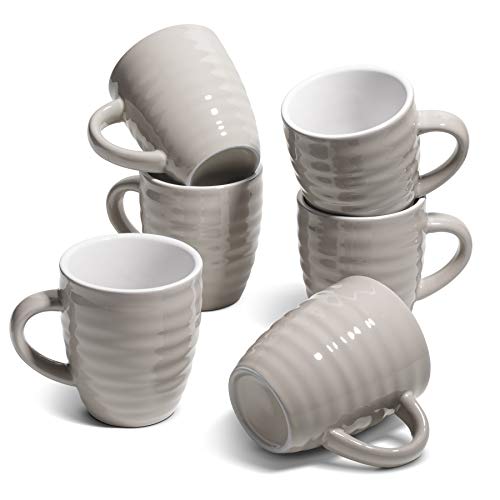 ComSaf Ceramic Coffee Mugs Set of 6, 15 oz Large Coffee Mug Tea Cup for Office Home, Porcelain Mug with Handle for Cocoa Cappuccino Cereal, Novelty Mug as Christmas, Gray