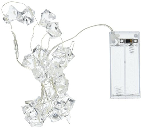 The Gerson Company 93377 40" Battery Operated Cool White LED Light String with 1" Clear Acrylic Gems On Silver Wire,