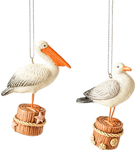 Ganz MX179740 Pelican & Seagull Bird Ornaments, Set of 2, 3.5 Inches Height, Multicolor