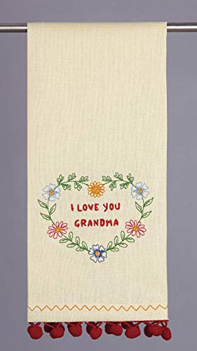 Peking Handicraft 04JES669C I Love You Grandma Pom Pom Kitchen Towel, 22-inch Long, Linen and Cotton