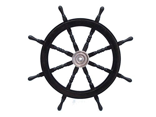 Hampton Iron Deluxe Class Wood and Chrome Pirate Decorative Ship Steering Wheel 36" - ation
