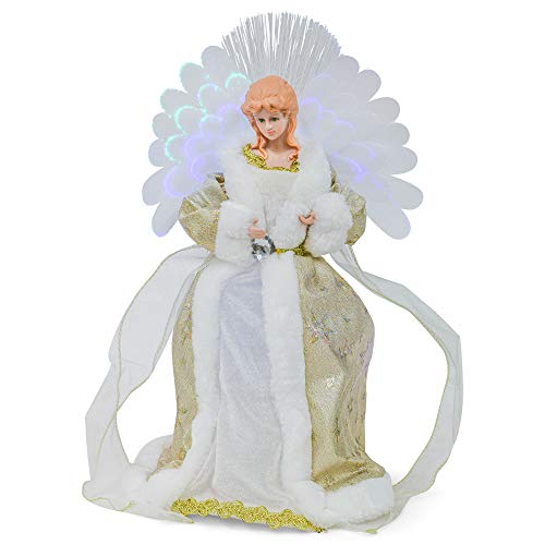 Roman 133851 Inc Tree Topper-LED-Angel with Fiber Optic Wings, 16 inch, Multicolor