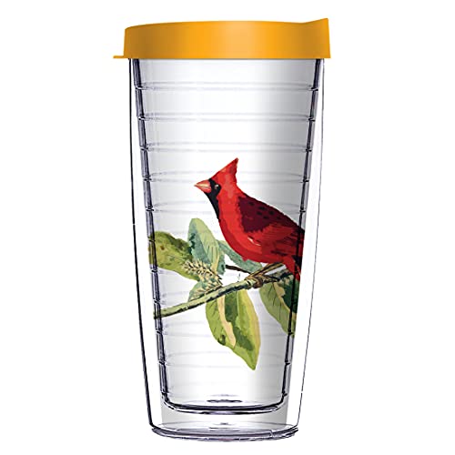 Comfy Hour Christmas Cardinal Design 16 oz Clear Tumbler with Yellow Lid
