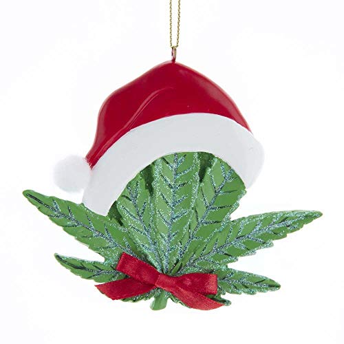 Kurt Adler A1948 Cannabis Leaf with Santa Hat for Personalization Hanging Ornament
