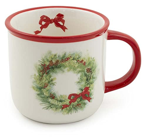 Boston International Holiday Ceramic Coffee/Tea Mug, 12-Ounces, Peace Tree Wreath