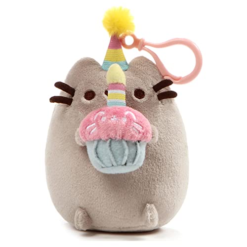 GUND Pusheen Snackable Birthday Cupcake Cat Plush Stuffed Animal Backpack Clip, Gray, 5"