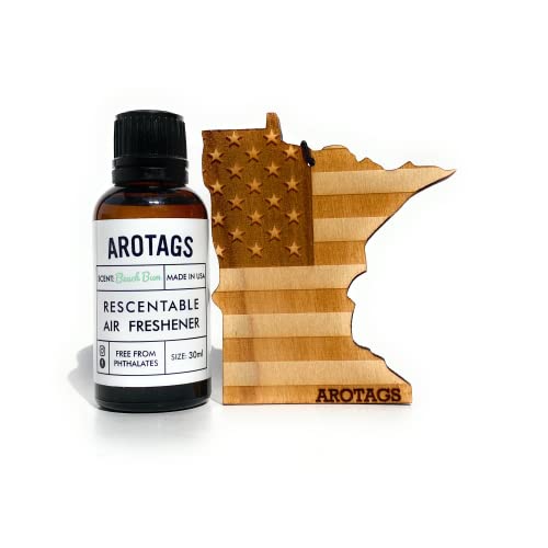 Arotags Minnesota Patriot Wooden Car Air Freshener - Long Lasting Beach Bum Scent Diffuses for 365+ Days - Includes Hanging Mirror Diffuser and Fragrance Oil - 100% American Made