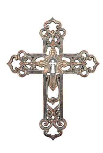 Comfy Hour Faith and Hope Collection 13" Vintage Handmade Classic Hollow Out Cross, Art Wall Decor, Antique Style, Resin, Bronze