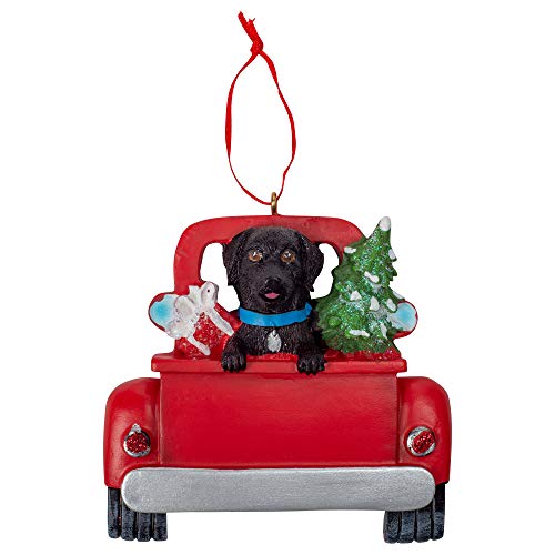 Kurt Adler A1940BLB Black Labrador in Back of Truck Hanging Ornament for Personalization, 5-inch High, Resin