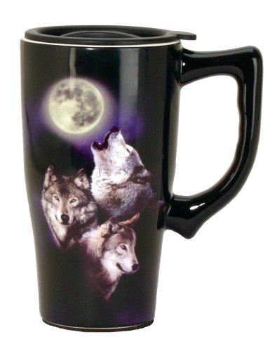 Spoontiques Wolves/Moon Travel Mug, Black