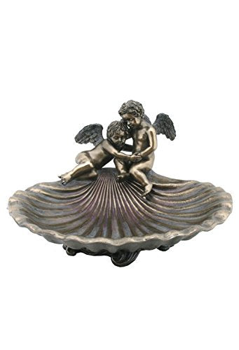 Unicorn Studio 9.25 Inch Bronze Color Cherubs on Scallop Shell Raised Display Dish
