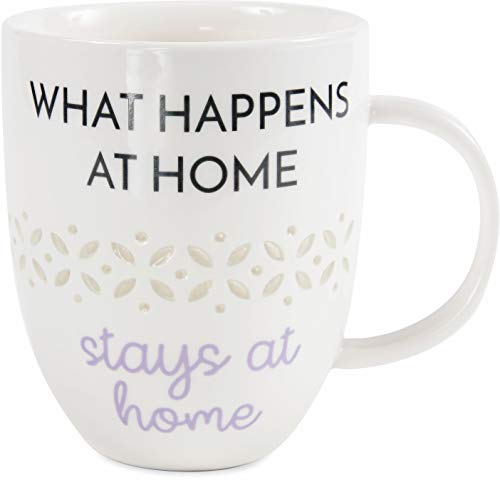 Pavilion Gift Company Pavilion-What Happens at Home Stays at Home-24 oz Large Thin Porcelain Coffee Cup Mug, 24 oz, Purple