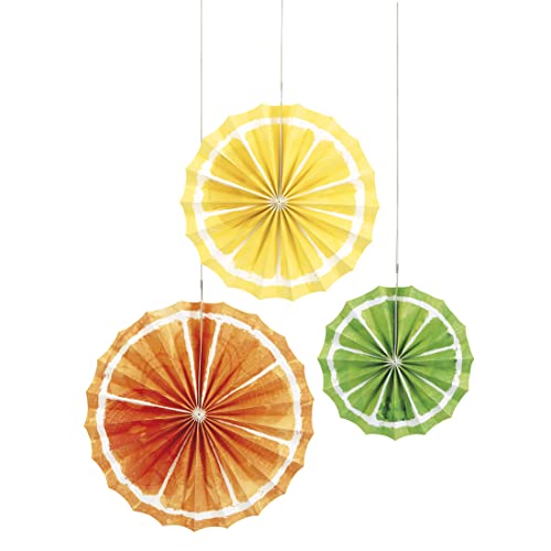 Unique Industries Unique 16447 Tissue Paper Fan Decorations-Assorted Size-Citrus Fruit Summer Party-3 Count (Pack of 1), Multicolour