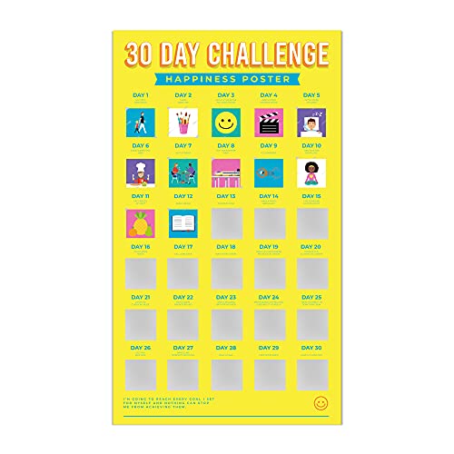 Gift Republic 30 Day Happiness Challenge Scratch Off Poster (Size 48.6 x 28 cm), Yellow