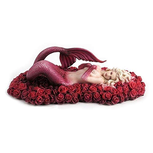 Unicorn Studio Red Mermaid Floating in Sea of Roses Statue Sculpture Figurine by Artist Selena Fenech