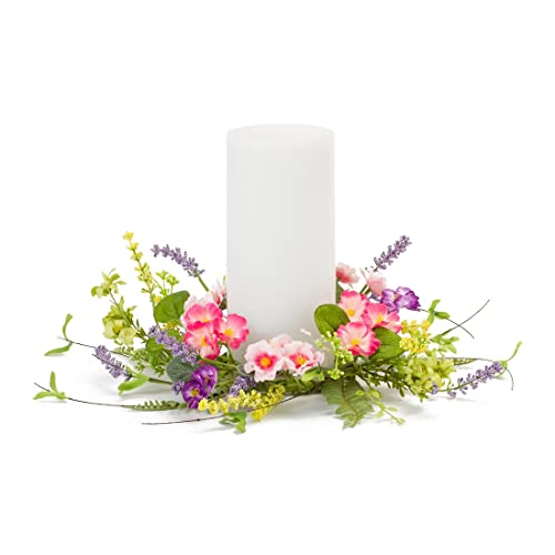 Melrose 85592 Mixed Floral Candle Ring 12.5-inch Diameter, Polyester/Plastic