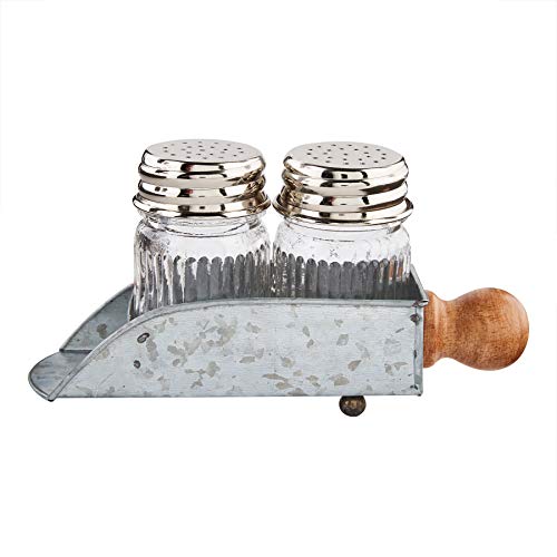 Mud Pie Bistro Scoop Salt and Pepper Set, shakers 3" x 2" Dia 1 3/4" x 7", Silver