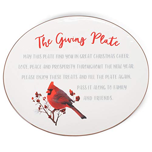 Transpac The Giving Plate Cardinal 12.25 Dolomite Ceramic Holiday Serving Plate Tray