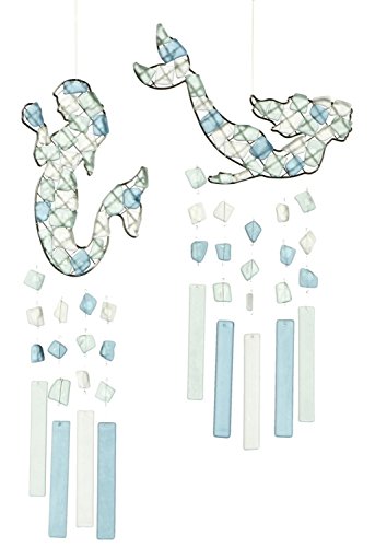 Ganz Midwest-CBK Blue and White Sea Glass Mermaids Wind Chimes Set of 2