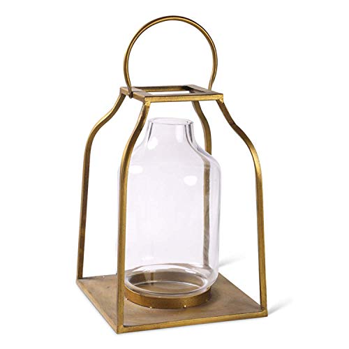 K&K Interiors 14979A-GD 18 Inch Lantern with Gold Finish and Glass Hurricane
