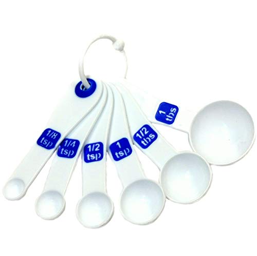 Chef Craft 6-Piece Plastic Measuring Spoon, 4-1/2", White with Blue