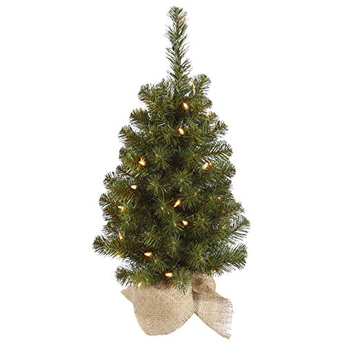 Vickerman 30" Felton Pine Artificial Christmas Tree, Unlit - Faux Pine Christmas Tree - Burlap Base - Seasonal Indoor Table Top Home Decor