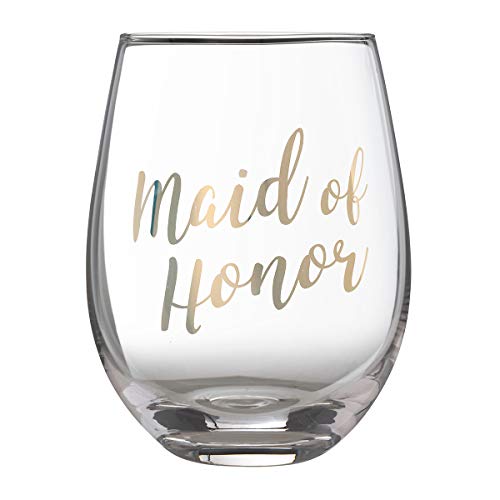 Blue Sky Clayworks Lillian Rose Gold Maid of Honor Stemless Wine Glass, 1 Count (Pack of 1)