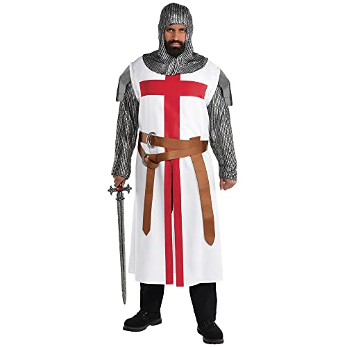 Party City Crusader Warrior Halloween Costume for Adults, Plus Size, Includes Cowl, Tunic, and Belt