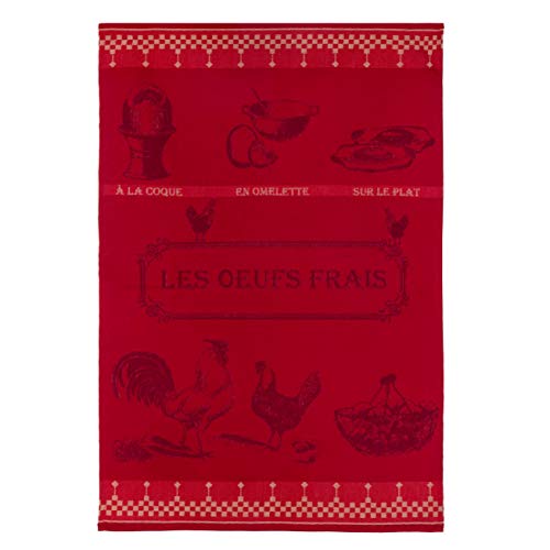 Coucke French Cotton Jacquard Towel, Oeufs Frais (Fresh Eggs) Rouge, 20-Inches by 30-Inches, Red