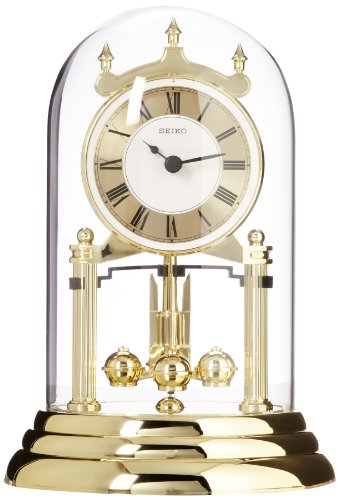 Seiko 9" Anniversary Mantel Clock with Glass Dome & Roatating Pendulum