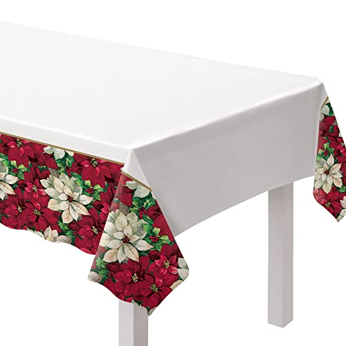 Amscan Christmas Poinsettia Plastic Table Covers - 54" x 84" | 3 Pcs