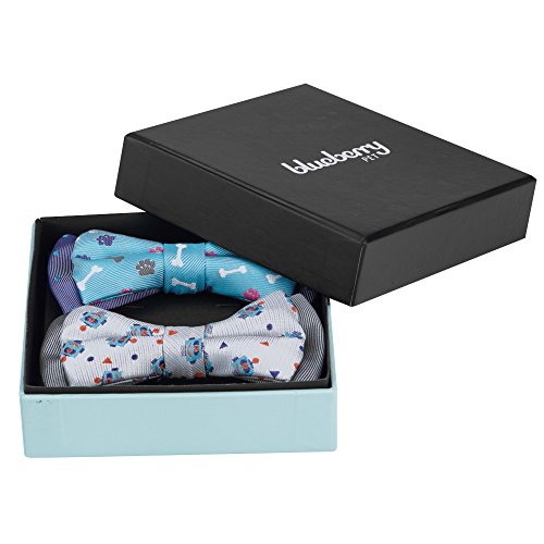 Blueberry Pet Gift Box with Pack of 2 Handmade Dog Cat Bow Tie, Go for Fun Designer Bowtie Set, 3" 2"