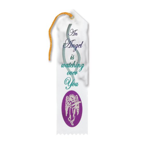 Beistle AR840 An Angel Is Watching Over You Religious Quote Fabric Ribbon Bookmark, White, 2" x 8"