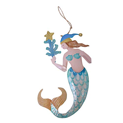 Beachcombers Mermaid Metal with Coral Ornament, 7.5-Inch