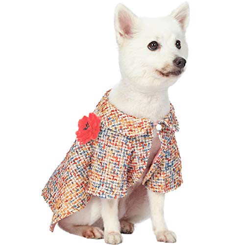 Blueberry Pet Multicolor Warm Tone All-Weather Dog Poncho Cape with Detachable Flower, Back Length 12", Pack of 1 Clothes for Dogs