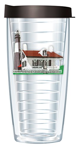 Freeheart Signature Tumblers Tybee Island, Georgia Lighthouse Emblem on Clear 16 Ounce Double-Walled Travel Tumbler Mug with Black Easy Sip Lid