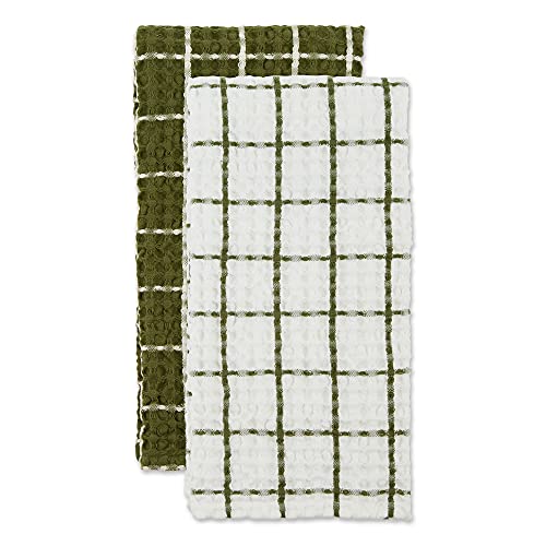 DII Washed Waffle Collection Oversized Preshrunk Ultra Absorbant, Dishtowel Set, 20x30, Sage, 2 Piece