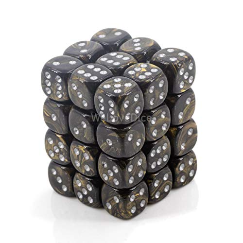 Chessex D6 12mm Black Gold w/Silver (36)