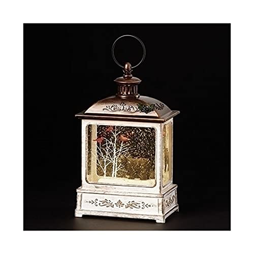 Roman 134916 LED Black Bear Swirl Lantern with Holly Figurine, 8.5-inch Height