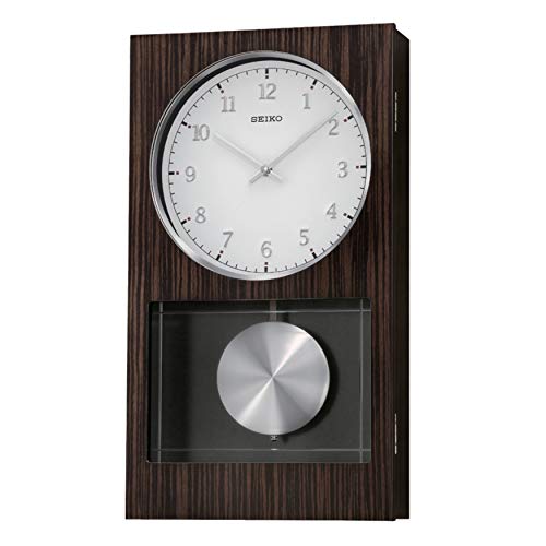 Seiko Modern Dark Wooden Wall Clock with Pendulum and Dual Chimes, Brown